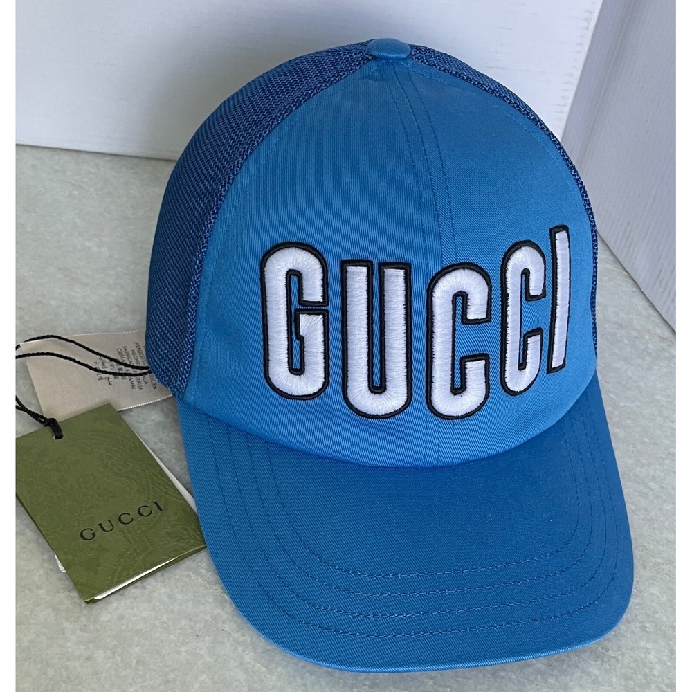 NWT Gucci Logo Blue Baseball Hat Size M